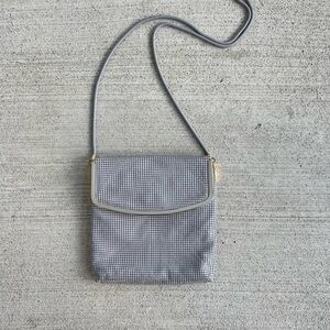 Vintage Glomesh Gray Metal Mesh Crossbody Bag Gold Frame Evening Purse